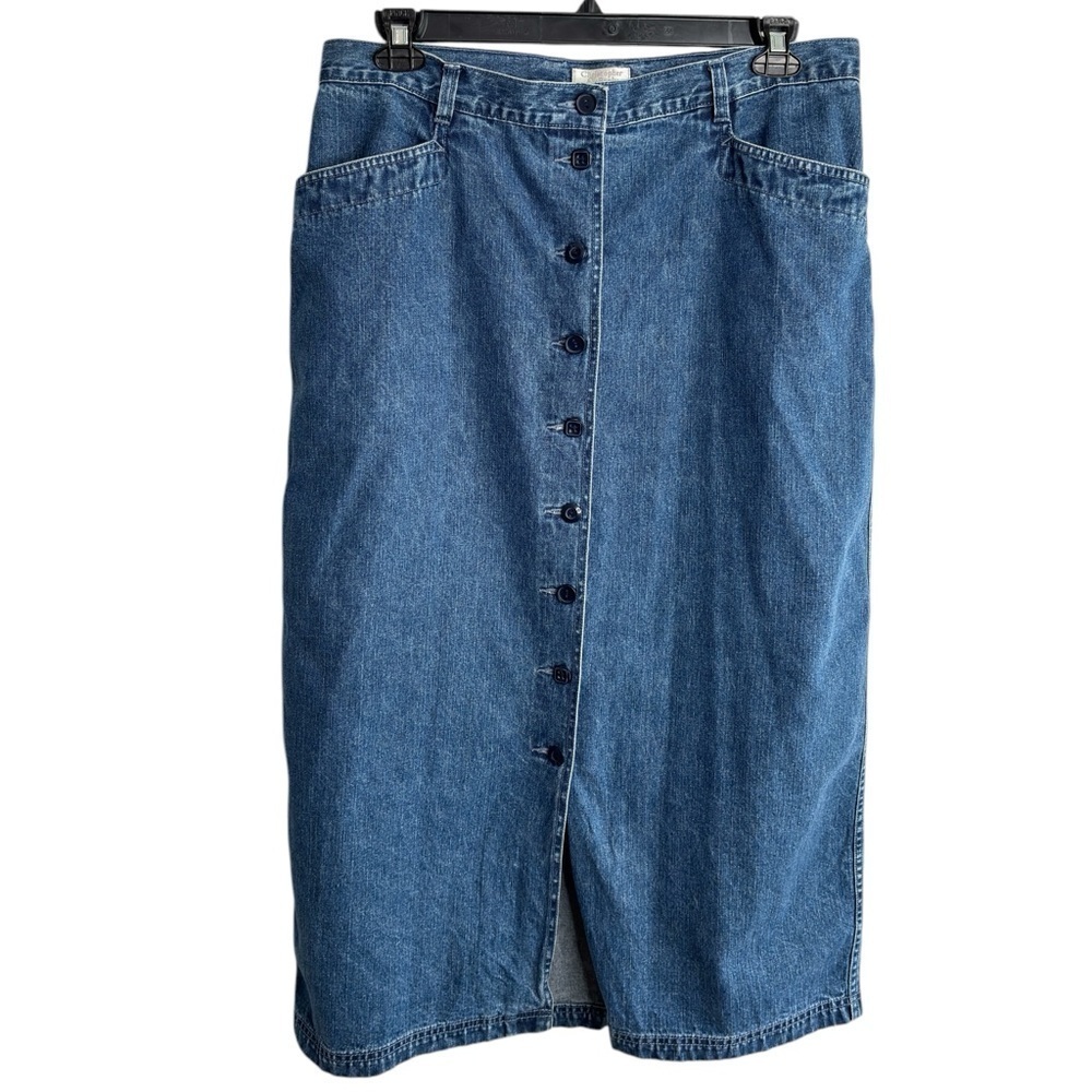 Christopher & Banks Long Front Button Up Denim Maxi Skirt Pencil High Waist 16